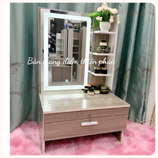 J015[TẶNG THẢM LÔNG TRẢI BÀN]Bàn trang điểm ngồi bệt, bàn phấn mini có gương đèn led và 1ngăn kéo, kích thước 62x90cm