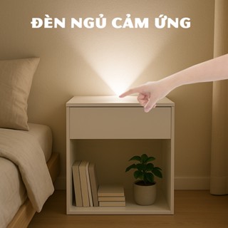 Tủ đầu giường có đèn ngủ cảm ứng thông minh TopV kệ để đầu giường có ngăn kéo hộc tủ để đồ tủ trắng vân gỗ