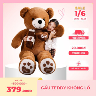 Gấu bông teddy to cao cấp trái tim nổi tặng khăn quàng cho gấu. thú nhồi bông khổng lồ teddy thêu chân trái tim nổi