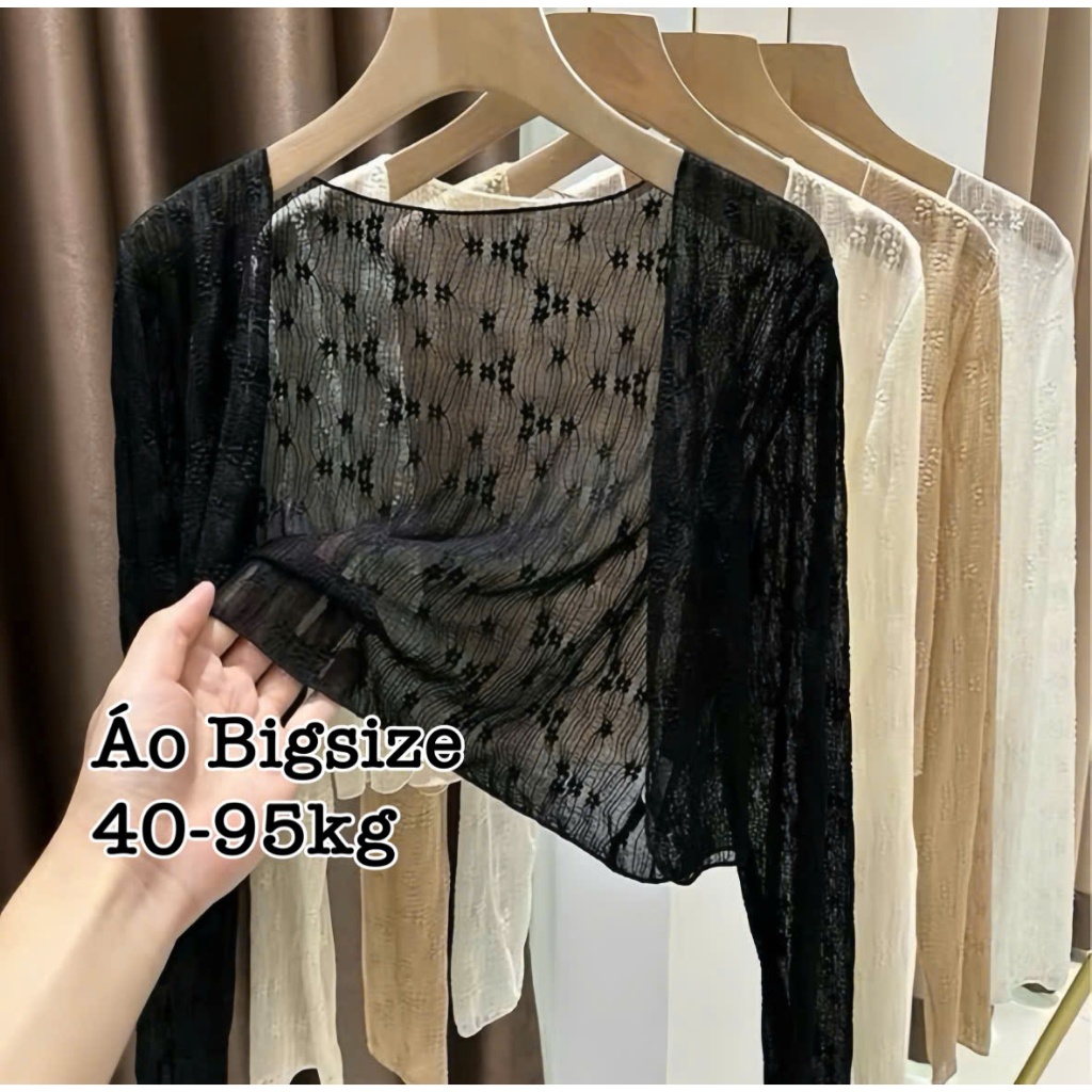 Áo Khoác Cardigan Nữ Có Bigsize 45-95kg Tay Dài Chất Len Phối Thêu Hoa, Áo Khoác Lưới Hoa Nổi Điệu Đ