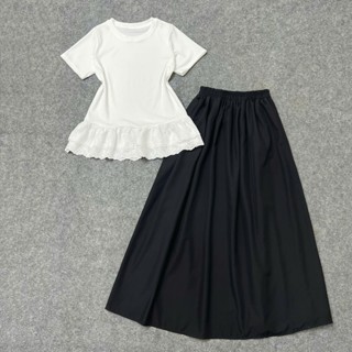 Set đồ bigsize ngắn tay viền ren xòe xinh xắn phối chân váy dáng dài xòe điệu đà cho nàng chuppy SET A281+CV15