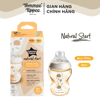 Bình Sữa PPSU Ty Siêu Mềm Tự Nhiên Tommee Tippee Natural Start 260ml, Núm Ty Của Bình 3-6 Tháng, Họa Tiết