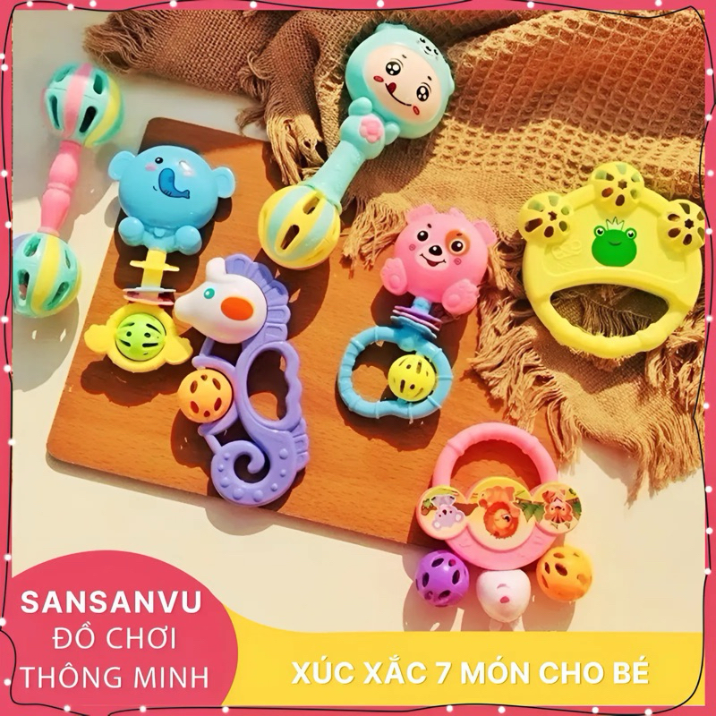Xúc Xắc Đồ Chơi 7 Món Cho Bé Sơ Sinh Có Nhạc, Kích Thích Giác Quan Cho Bé Bằng Nhựa Nguyên Sinh