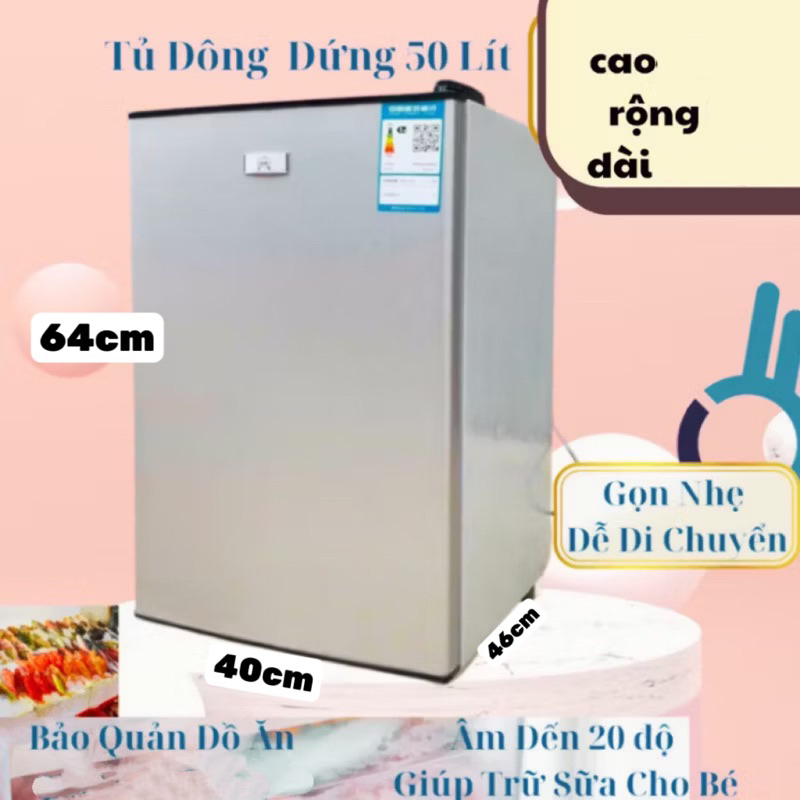 Tủ Đông Mini 50 lit Đứng chuyên trữ sữa, bảo quản thực phẩm đồ ăn, làm lạnh nhanh, tiết kiệm điện, nhập khẩu chính hãng