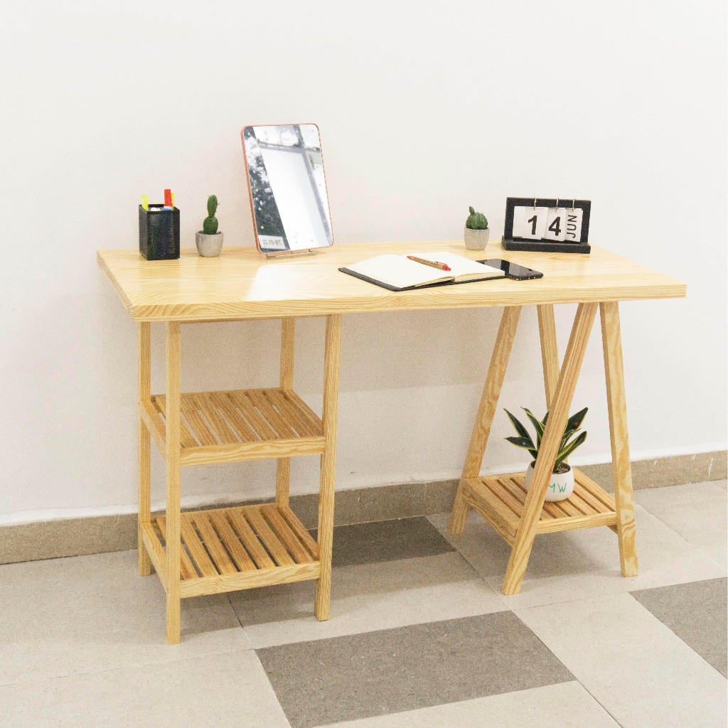 BÀN LÀM VIỆC GỖ TỰ NHIÊN CHÂN THÁP - STANDING TOWER TABLE - ORI NỘI THẤT HÀN QUỐC