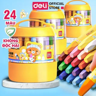 Bút Sáp Dầu Học Sinh Hộp Nhựa Deli - 12/18/24 Màu Sắc Tươi Sáng An Toàn Ít Mùi - Tô Màu Vẽ Tranh Mỹ Thuật Trẻ Nhỏ Cấp 1