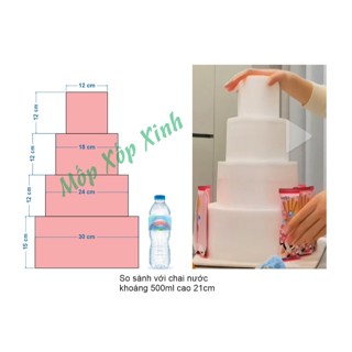 4 tầng xốp tròn làm tháp bánh kẹo, phôi bánh kem tiệc sinh nhật.