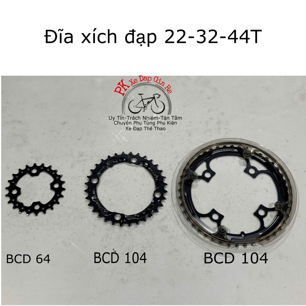 Đĩa thép 22-32-44T BCD 104, Đĩa xích xe đạp 104BCD, Nhông đĩa xe đạp cho đùi đĩa 3 tầng, Đĩa xích ch