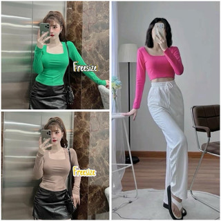 ÁO THUN DÁNG CROPTOP TAY DÀI, CHẤT THUN CO GIÃN, FREE SIZE DƯỚI 54KG
