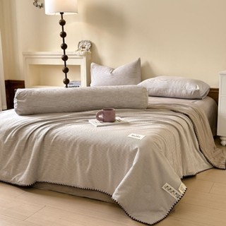 Sét Bộ Chăn Ga Gối 5 Món Đũi Linen Tone Kẻ Chất Mềm Mại Thoáng Mát Tặng Kèm Vỏ Ôm