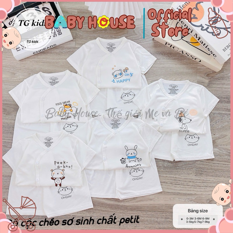 Set 5 Bộ Quần Áo Cộc Tay Trắng Thun Lạnh Petit