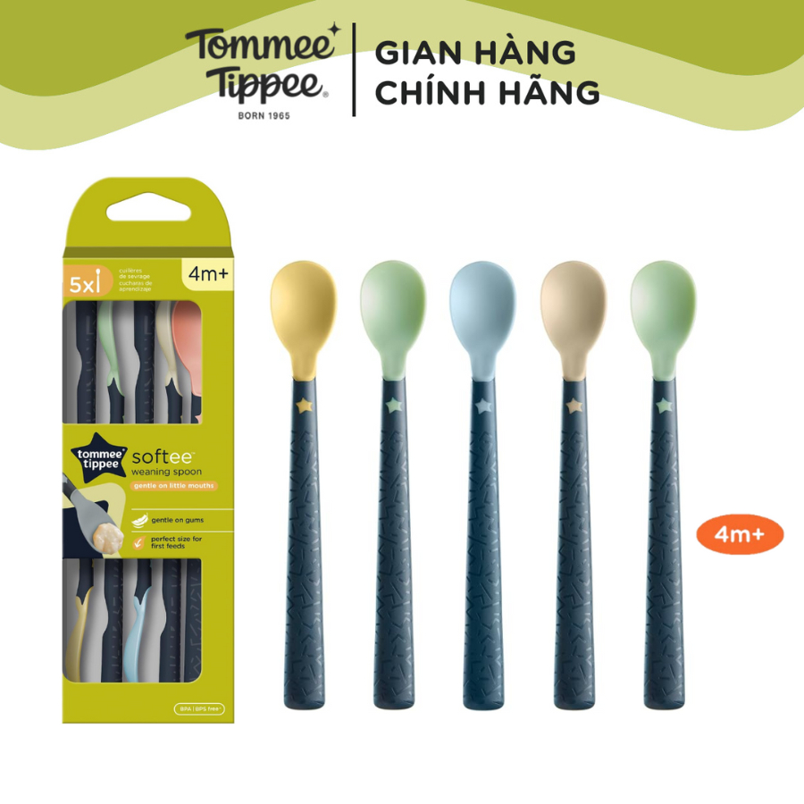 Thìa Ăn Dặm Tommee Tippee Softee, Cho Bé Từ 4 Tháng - Set 5 Thìa, Tách Lẻ (Giao Màu Ngẫu Nhiên)