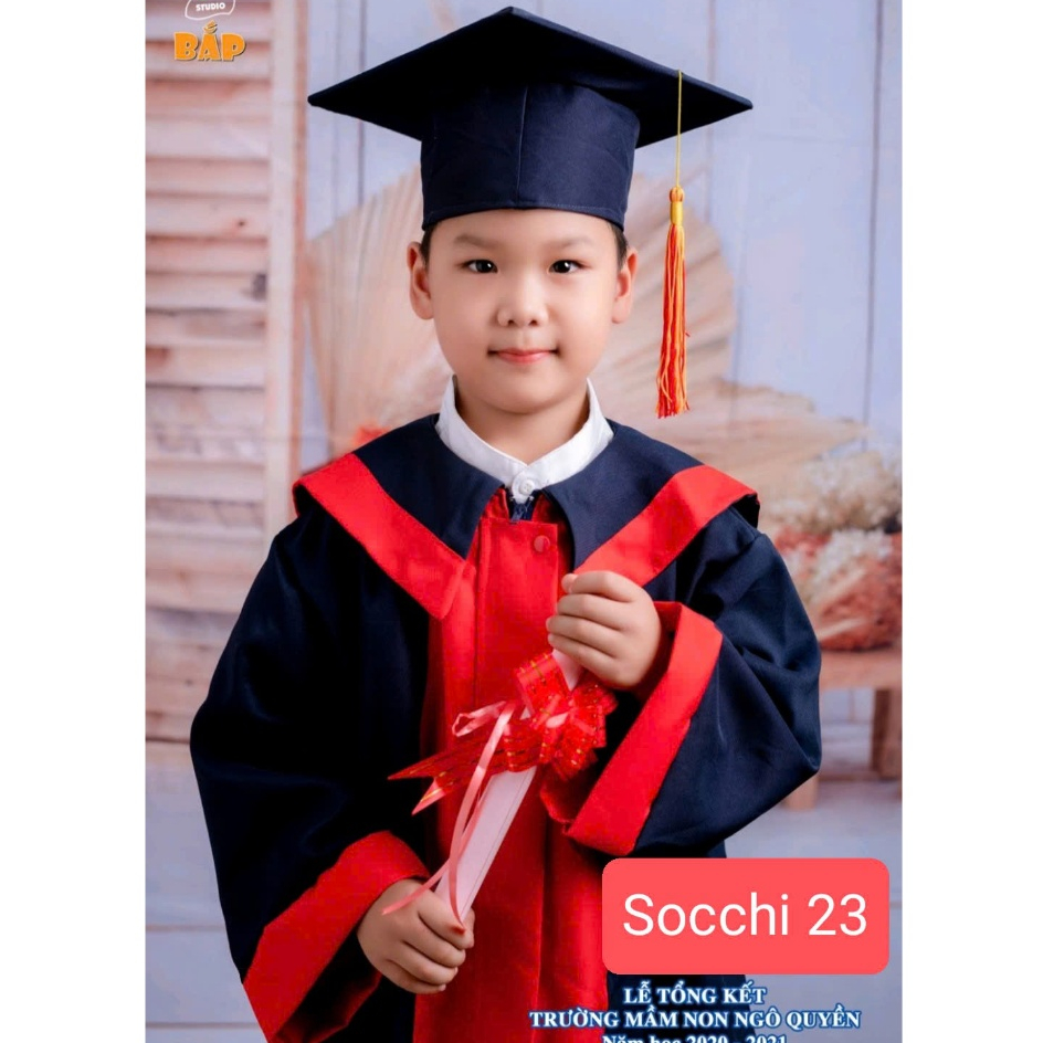 Sỉ mầm non, áo và mũ cử nhân tốt nghiệp mầm non, mẫu giáo 4 - 8 tuổi hàng chất lượng
