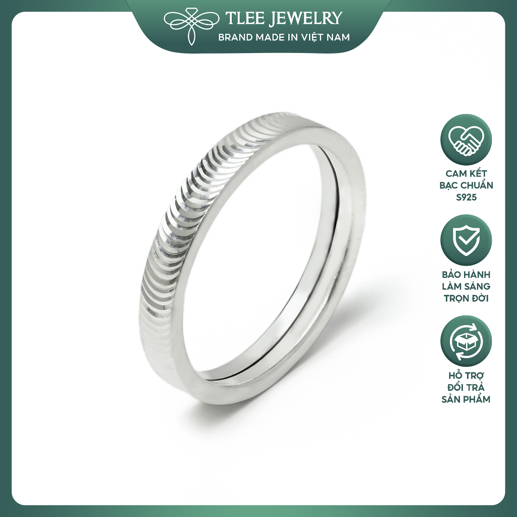 Nhẫn bạc TLEE nam nữ vân sóng hiệu ứng mắt mèo lấp lánh sang trọng TLEE JEWELRY A0374