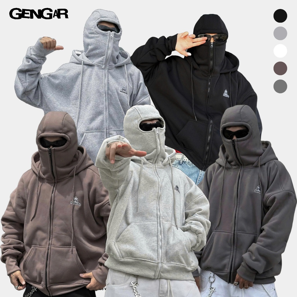 Áo Khoác chống nắng Zip HOODIE BLACLAVA GENGAR Thêu Logo Hoodie NINJA Nỉ BÔNG 380gms Dáng Boxy Nam Nữ Unisex