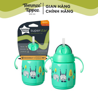 Bình tập uống nước có ống hút đáy nặng kháng khuẩn chống tràn, chống sặc cho bé Tommee Tippee SuperStar – Xanh lá