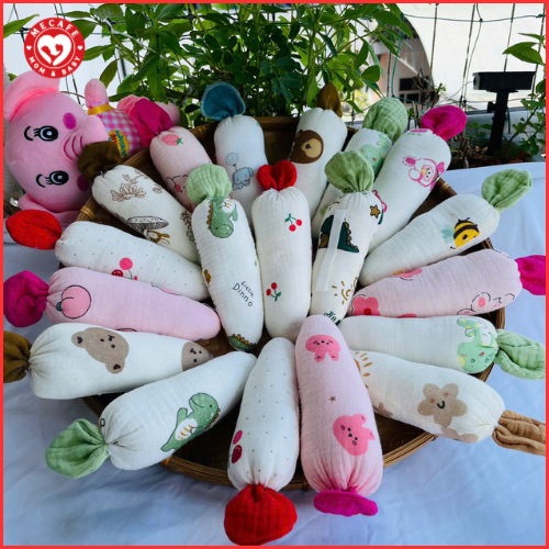 Gấu Bông Cà Rốt Cầm Tay Chống Giật Mình cho bé làm đồ chơi, chất liệu xô muslin mềm Gòn Long Vũ an toàn