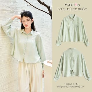 Áo Sơ Mi Đũi Tơ Xước MADELEN Tay Dài Form Rộng Có Nơ Buộc Sau Nhún Ly Trước