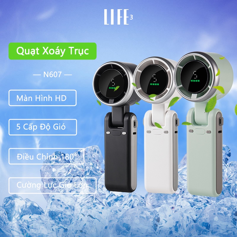 Quạt Cầm Tay Mini 3Life N607 có màn hình kỹ thuật số LED Có Thể Sạc Lại Cầm Tay di động gió mạnh