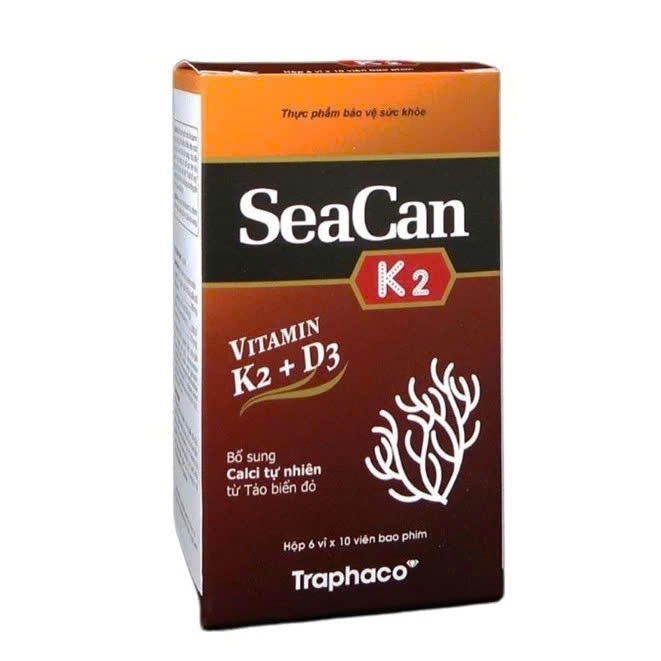 Canxi SeaCan K2 bổ Sung Canxi Từ Tảo Biển Đỏ, Vitamin D3 và K2, hộp 60 viên Sản phẩm của Traphaco