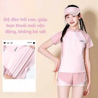  Đồ Bơi Bé Gái Ngắn Tay Quần Đùi Size Đại 16-62kg bộ bơi trẻ em kín đáo phối mầu thời trang dễ thương HB2512 