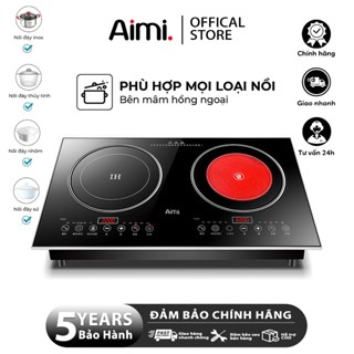 Bếp Hồng Ngoại Đôi Âm Dương Bếp Điện Từ Đôi Đa Năng Bếp Đôi Công Suất 4800W Mặt Kính Cường Lực