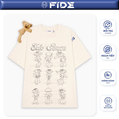 Áo thun FIDE JoyBear unisex form rộng đính gấu local brand cổ tròn oversize - AT177(Tặng gấu)