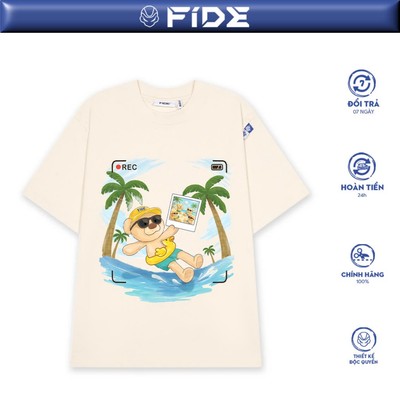 Áo thun FIDE JoyBear unisex form rộng đính gấu local brand cổ tròn oversize - AT178