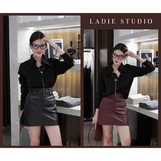 Chân váy da chữ A cạp cao có túi Leather Skirt, CV14, Ladie Studio