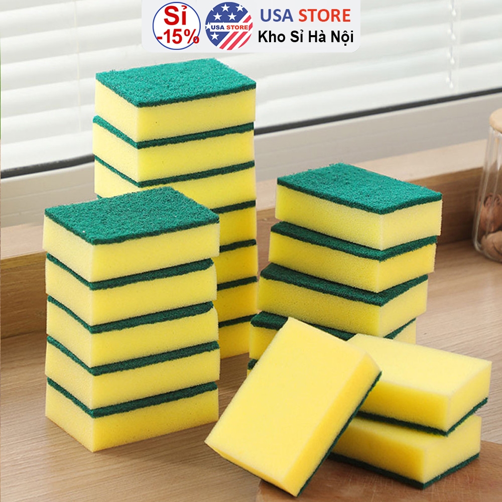 Combo 5 Miếng Rửa Chén Bát 2 Mặt Tiện Dụng - Miếng Bọt Biển Tạo Bọt Cọ Rửa Xoong Nồi Siêu Sạch