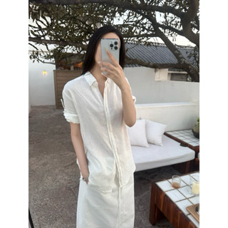 SET LINEN ÁO SƠ MI TAY NGẮN XẮN LAI VẠT BẦU MIX QUẦN XUÔNG ỐNG RỘNG ( HOẶC CHÂN VÁY DÀI ) PHONG CÁCH HÀN QUỐC