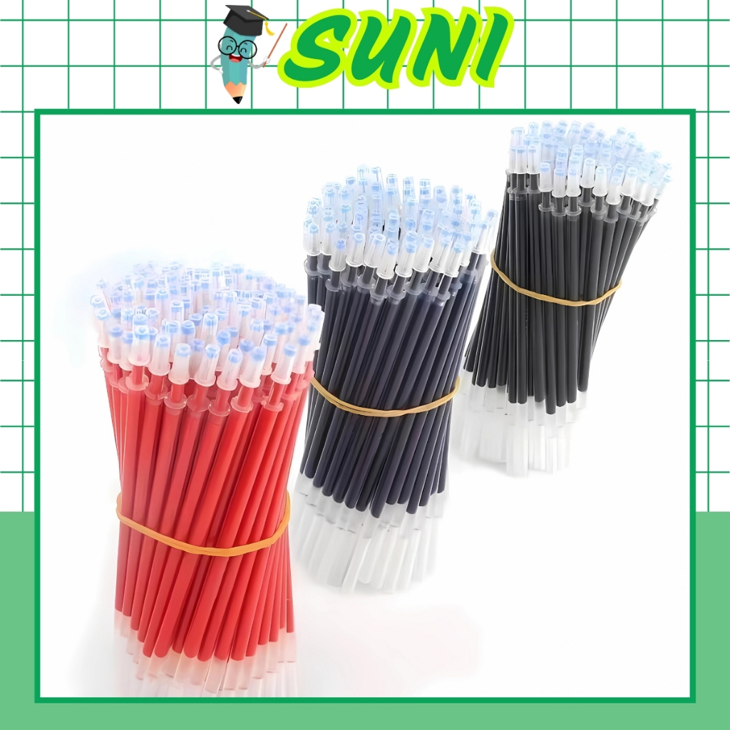 Combo 100 Ngòi Bút Gel SUNI Ruột Bút Gel 0,5mm 13cm Đủ Màu Đen Đỏ Xanh, Lắp Vừa Bút Gel Nắp Cài