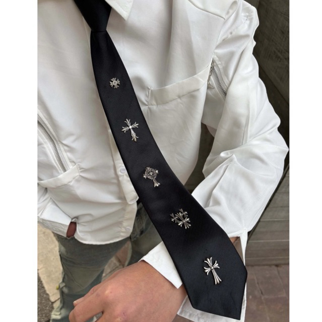 ⚡️ORDER⚡️Cà Vạt Chrome Hearts CH -  Cross Tie Knot-Free Punk Style/ Cà Vạt hoạ Tiết CH - Tie Chrome 