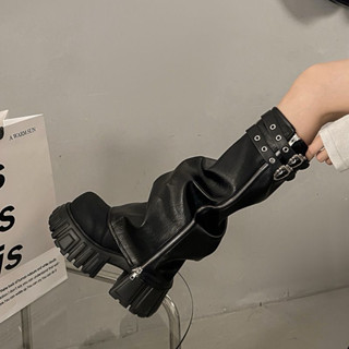 (sẵn 38) giày bốt da chiến binh ống rộng  tháo rời hai kiểu giày ,9cm phối khoá cao cấp