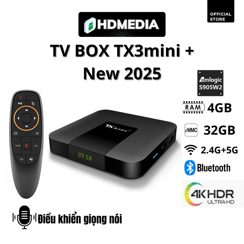 SMART TV BOX TX3 Mini Plus 2025 BỘ NHỚ 32GB RAM 4GB CPU S905W2 cực mượt,Dual Wifi, Bluetooth, Bảo hành 1 Năm