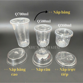 50 Ly Nhựa Đáy Bầu Chữ U 360/500/700ml Có Nắp Tùy Chọn Đựng Trà Sữa, Sinh Tố, Đồ Uống Mang Đi