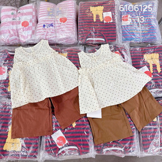 Set áo sát nách chấm bi thô mát kèm quần suông hàng QC cho bé