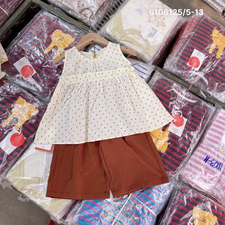 Set áo sát nách chấm bi thô mát kèm quần suông hàng QC cho bé