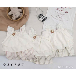 Set áo sát nách chấm bi thô mát kèm quần suông hàng QC cho bé