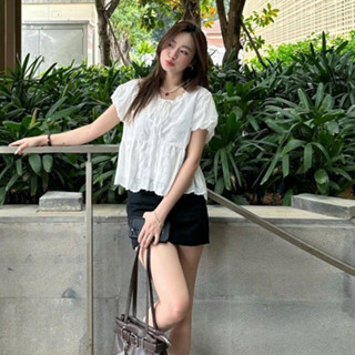 Áo Babydoll Nữ AIMEE Tay Bồng Cổ Bèo – Chất Thô Boil Mát Mịn, Phong Cách Vintage Maroon