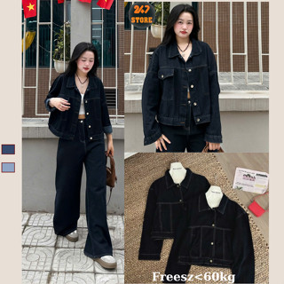 Áo Denim Ngắn Croptop Áo khoác jeans bò demin nữ dáng lửng bò xanh chỉ nổi 247STORE