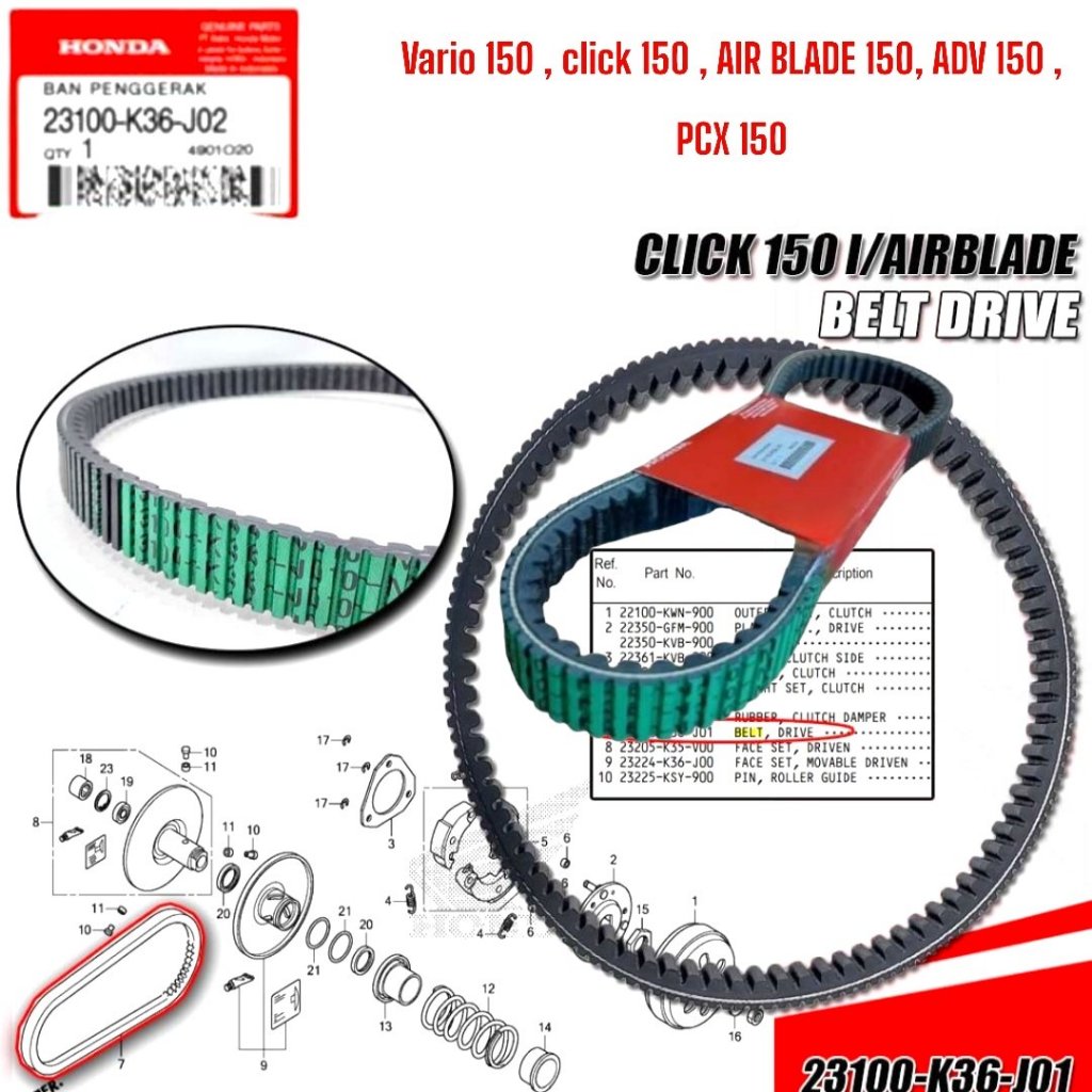Dây curoa Click / Vario 150 23100-K36-J02