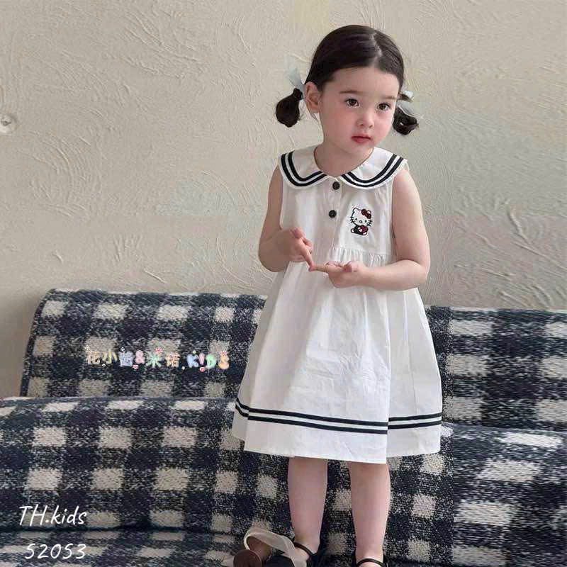 Váy thô cổ thuỷ thủ thêu hello kitty cho bé gái