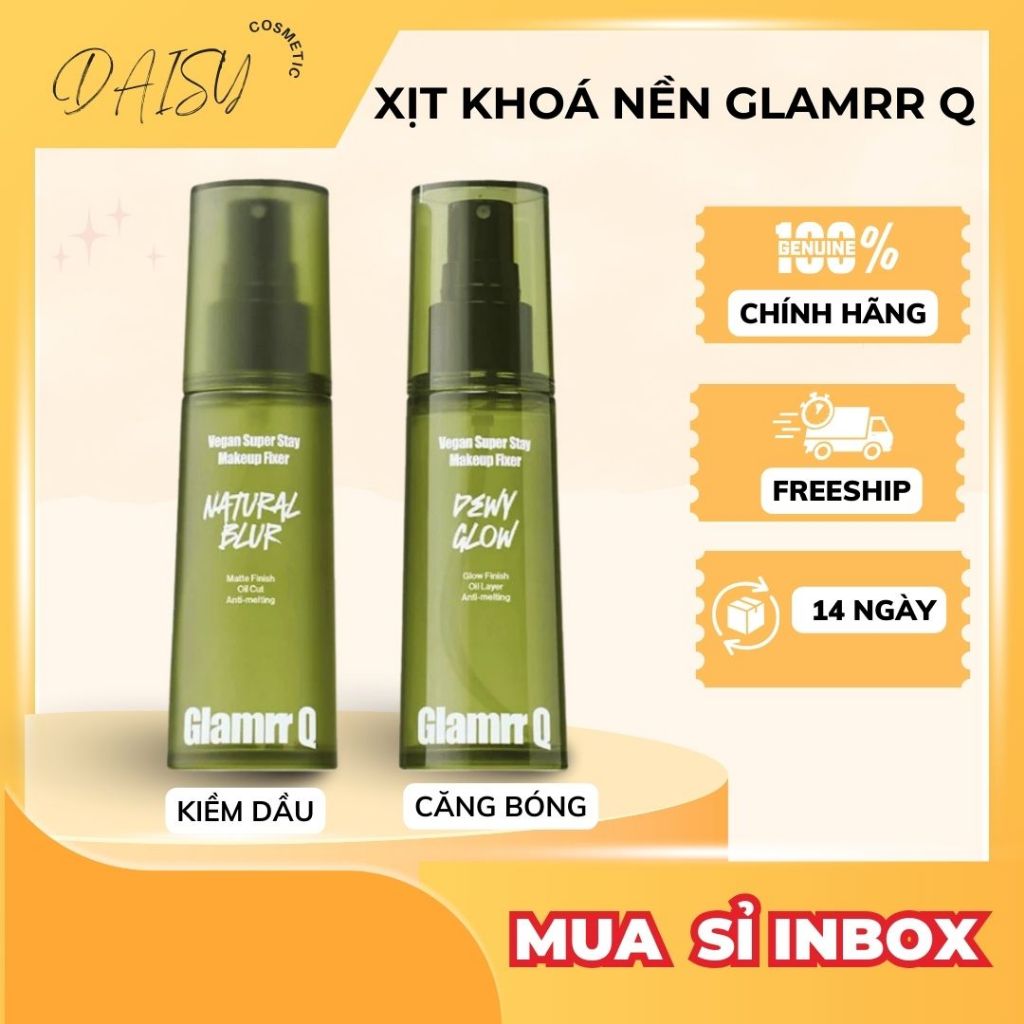 Xịt khoá nền Glamrr Q cố định lớp makeup suốt 24h, Glamrr Q xịt khoá nền thuần chay, Daisy Cosmetic