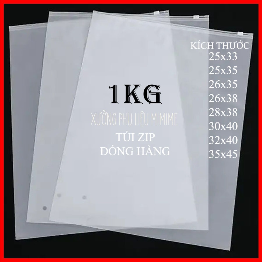 1KG - Túi Zip khóa kéo miệng trong suốt - Túi có khóa kéo màu trắng, túi díp PE đóng hàng quần áo