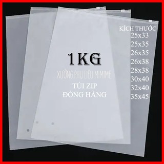 1KG - Túi Zip khóa kéo miệng trong suốt - Túi có khóa kéo màu trắng, túi díp PE đóng hàng quần áo