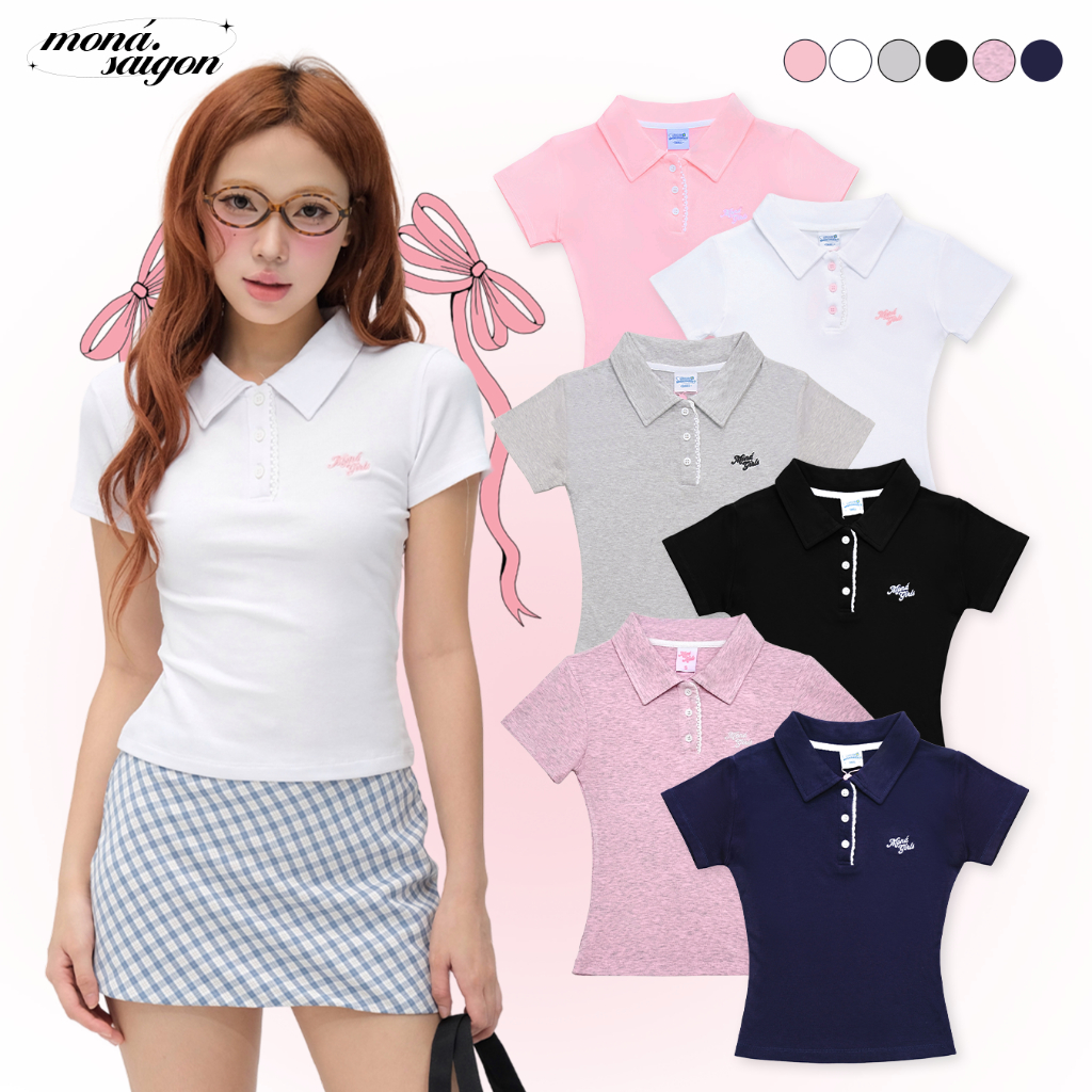Áo polo nữ MONÁ ôm dáng tay ngắn hoạ tiết thêu logo Moná Girls - NELLY VER TAY NGẮN