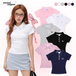 Áo polo nữ MONÁ ôm dáng tay ngắn hoạ tiết thêu logo Moná Girls - NELLY VER TAY NGẮN
