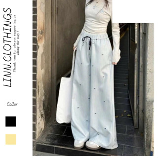 Quần Suông Ống Rộng Chất Thô Lạnh Mát Mẻ Hoạ Tiết Kẻ Sọc Nơ, Quần Suông Nữ Lưng Chun Mùa Hè Màu Sắc Kẻ Sọc Nơ Siêu Xinh