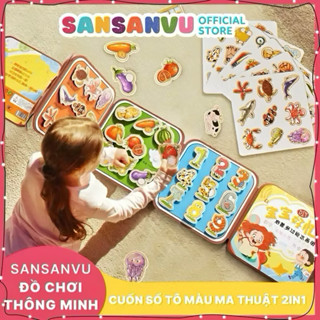 Đồ chơi tranh tô màu nước ma thuật kèm học liệu bóc dán nhiều chủ đề cho bé bộ tập vẽ tranh màu nước trẻ em